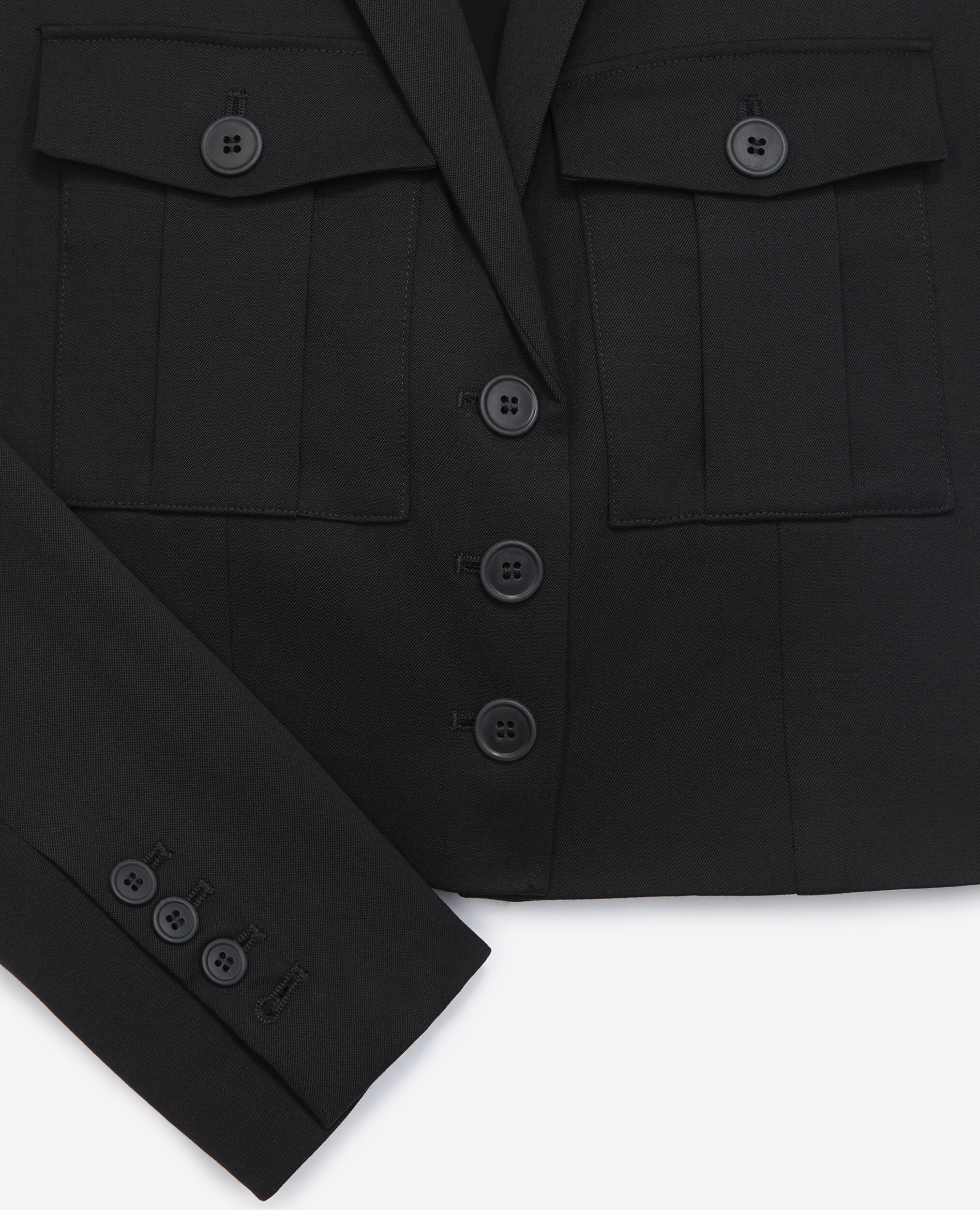 Cropped black jacket with breast pockets, BLACK, hi-res image number null