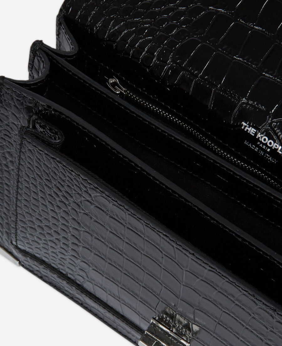 medium print croco emily bag in black