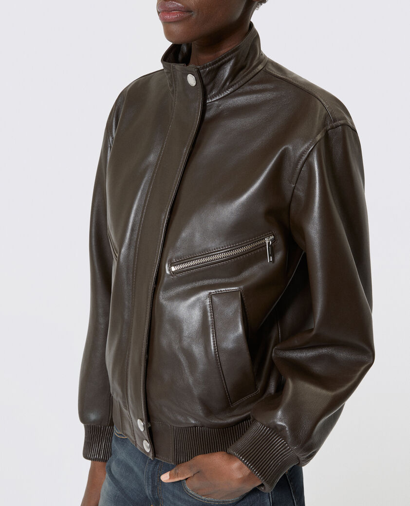 The Kooples WOMEN CAFE brown leather zipped jacket
