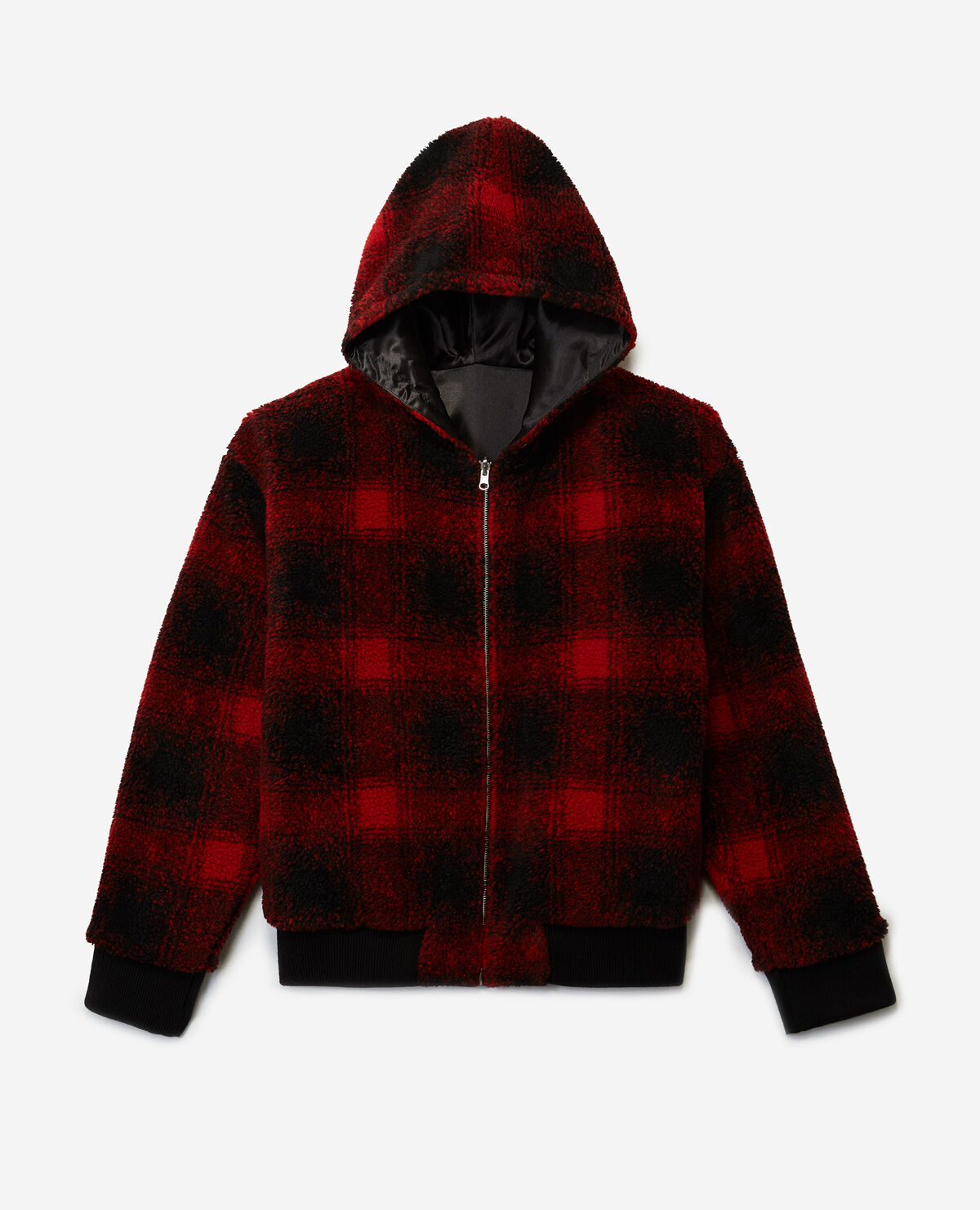 Sweatshirt style jacket in red and black check