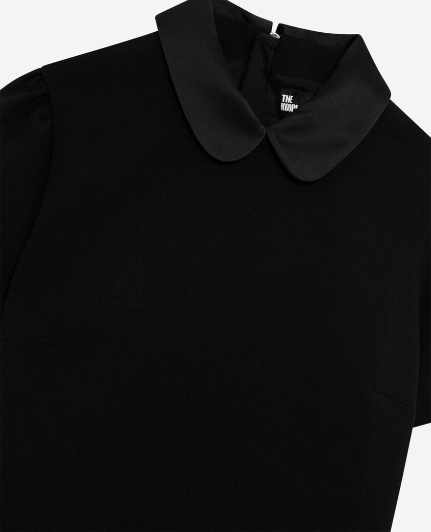 The Kooples WOMEN BLACK short dress with claudine collar in black satin