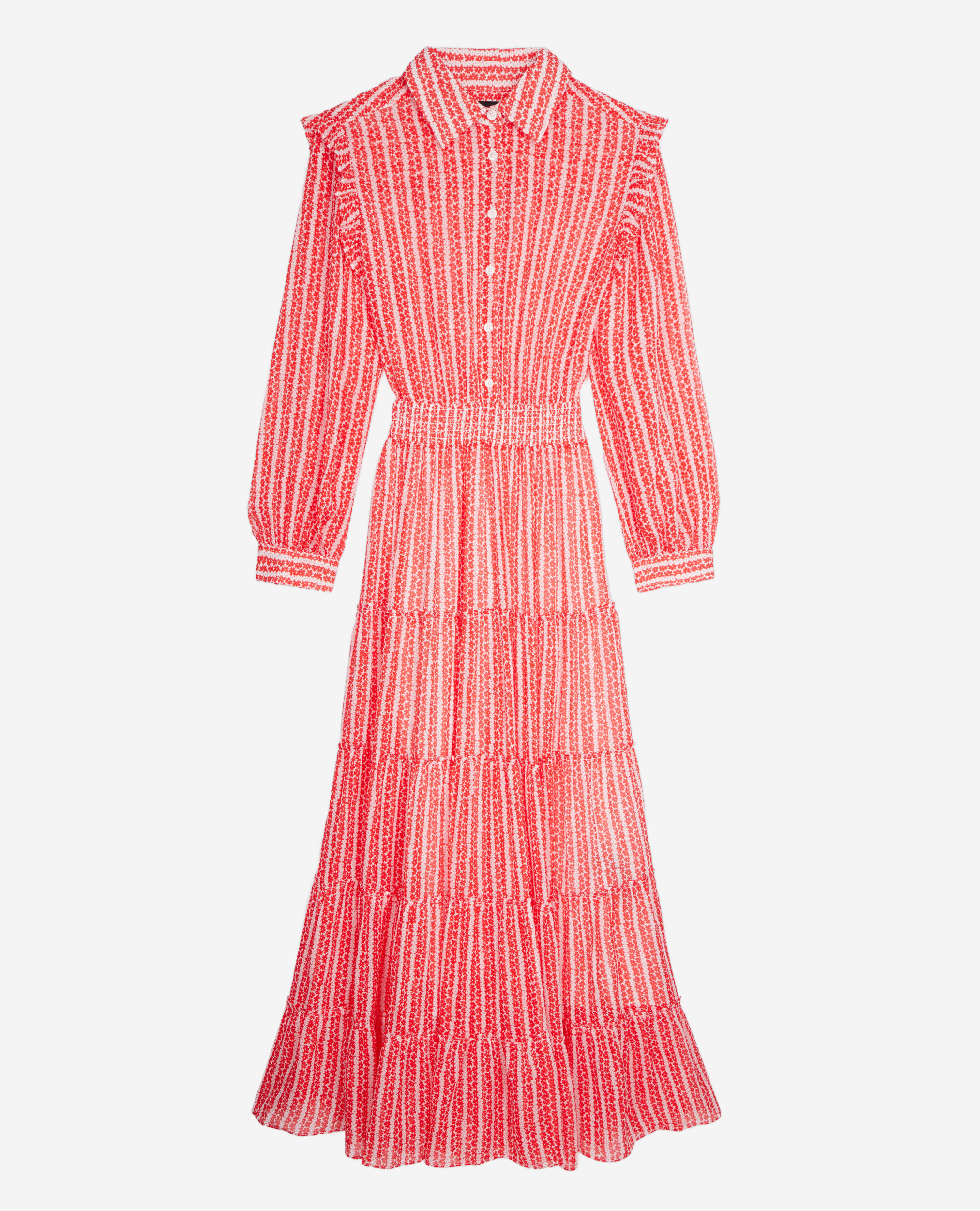 Langes Kleid mit Rüschen und Print, RED WHITE, hi-res image number null