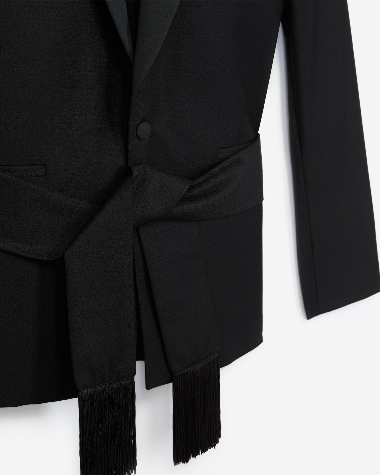 Chaqueta tipo kimono negra de lana con cuello chal y cinturón, BLACK, hi-res image number null