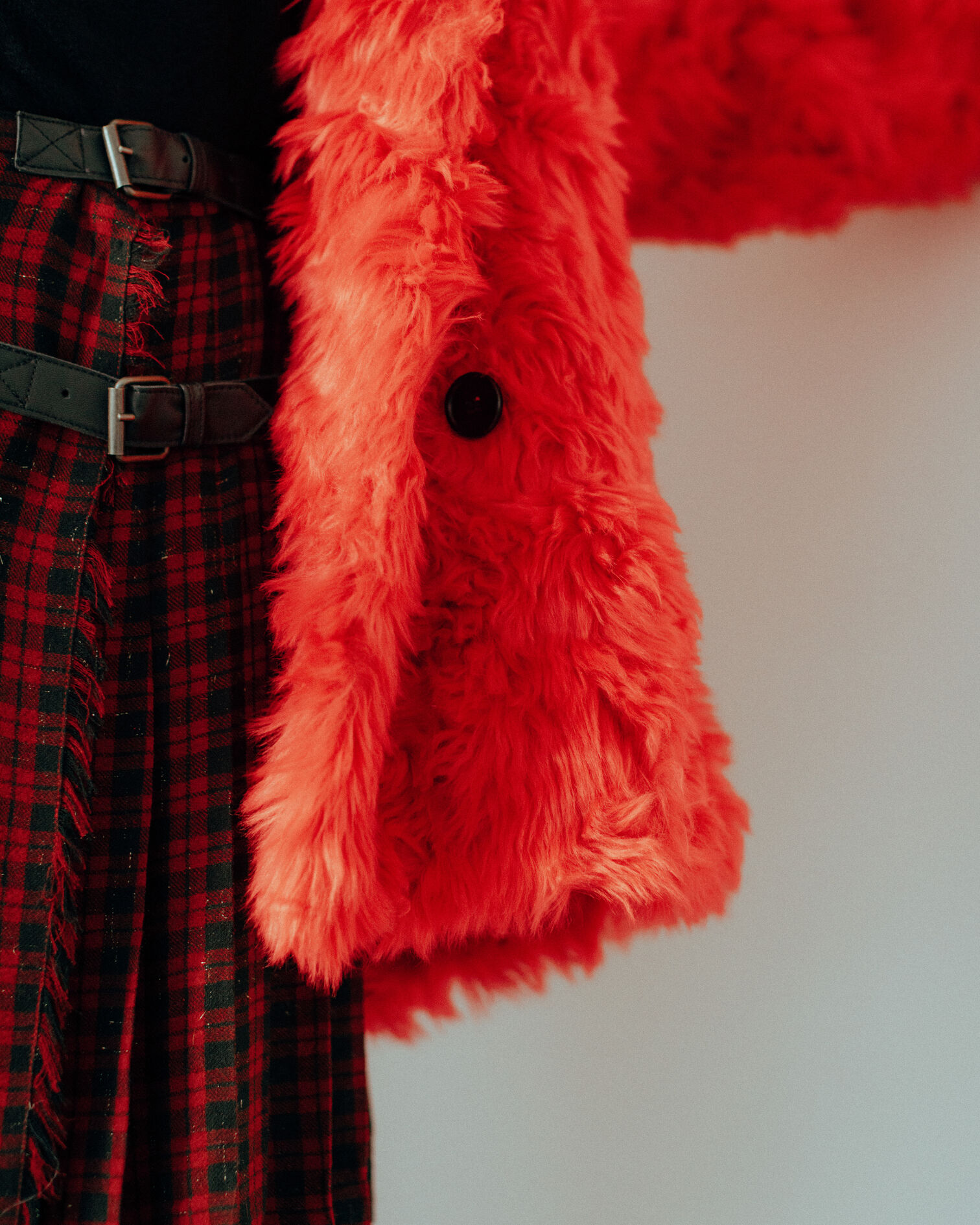 Patterned red faux fur coat, RED, hi-res image number null