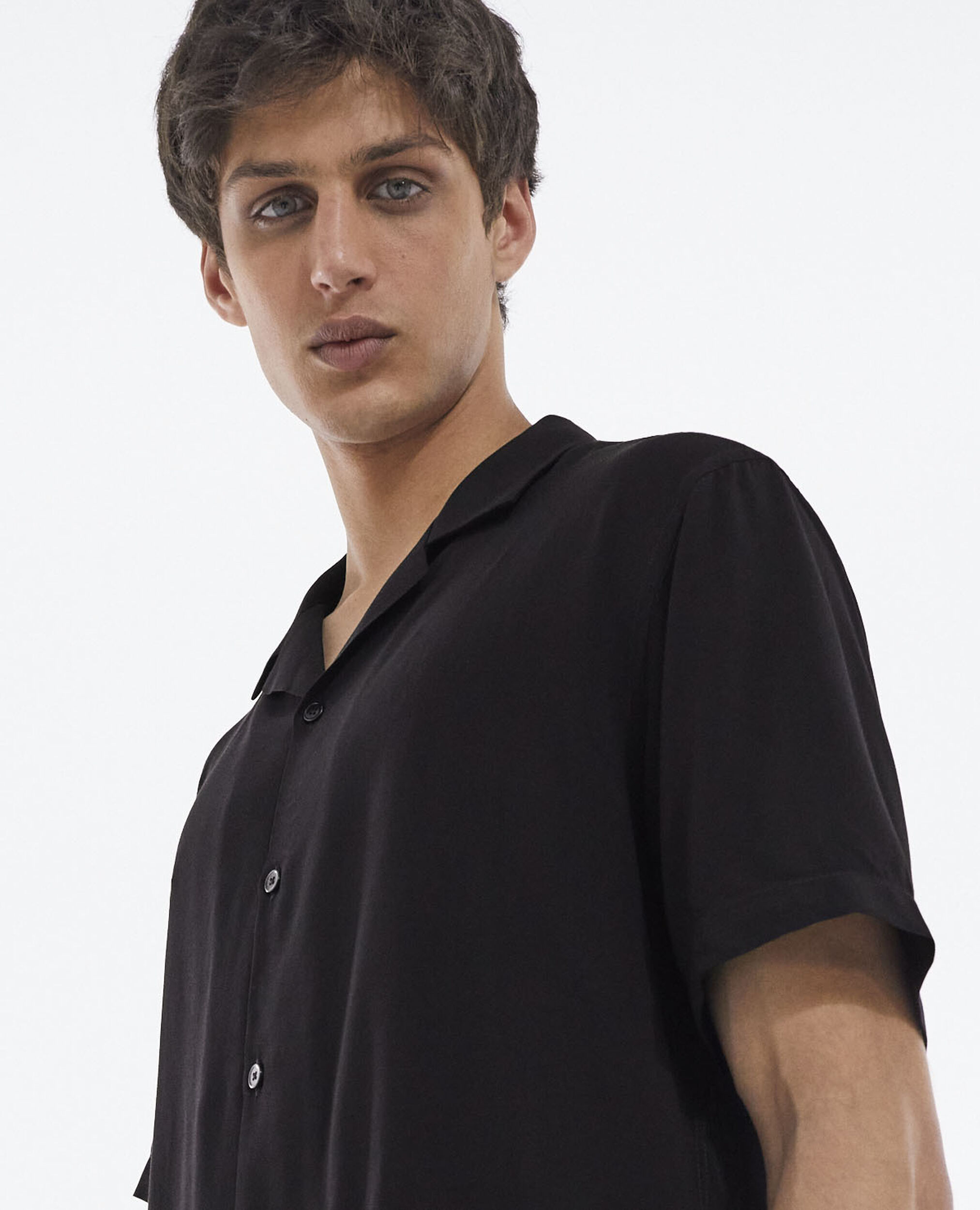 Black loose-fitting buttoned shirt, BLACK, hi-res image number null