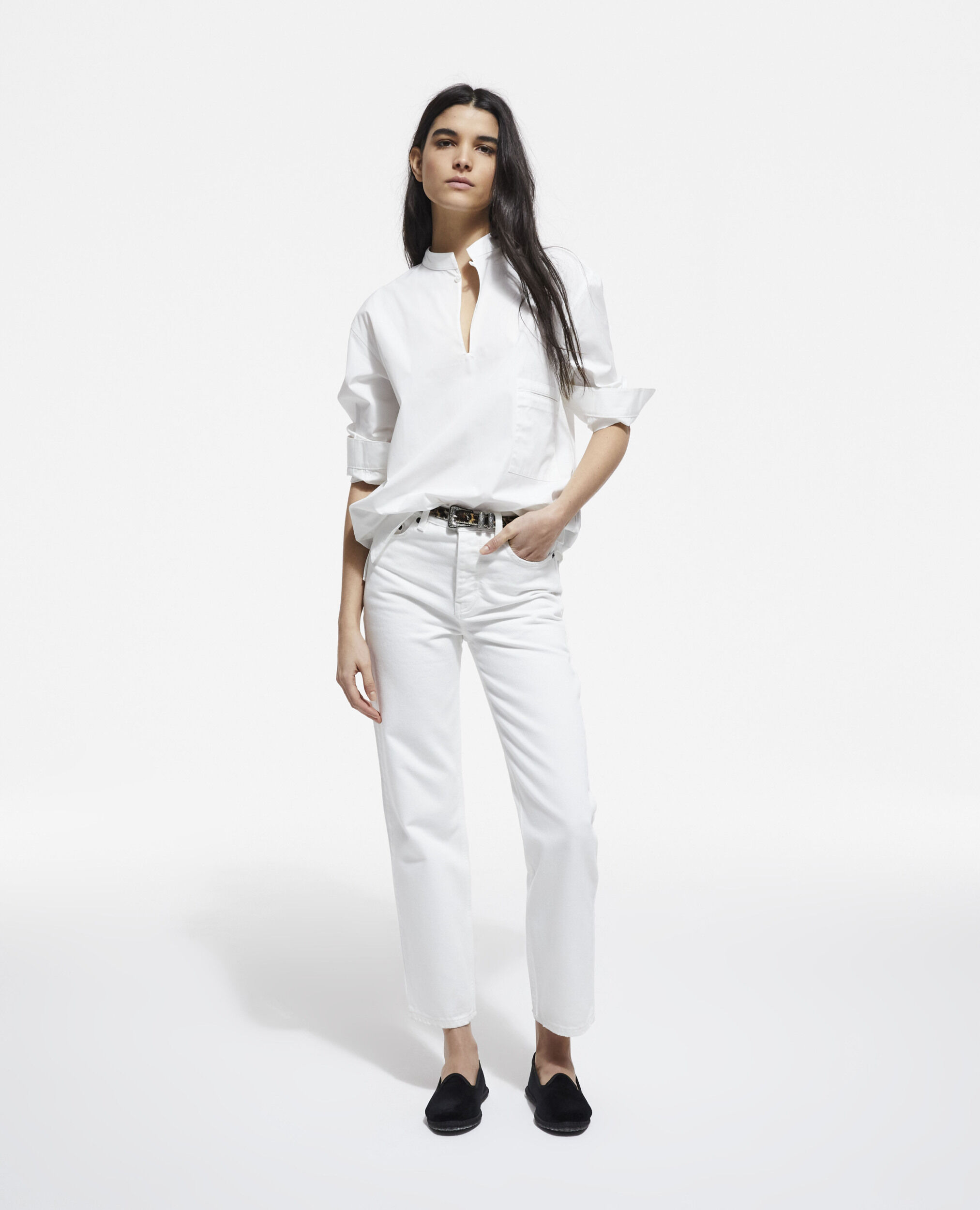 White cotton shirt, WHITE, hi-res image number null