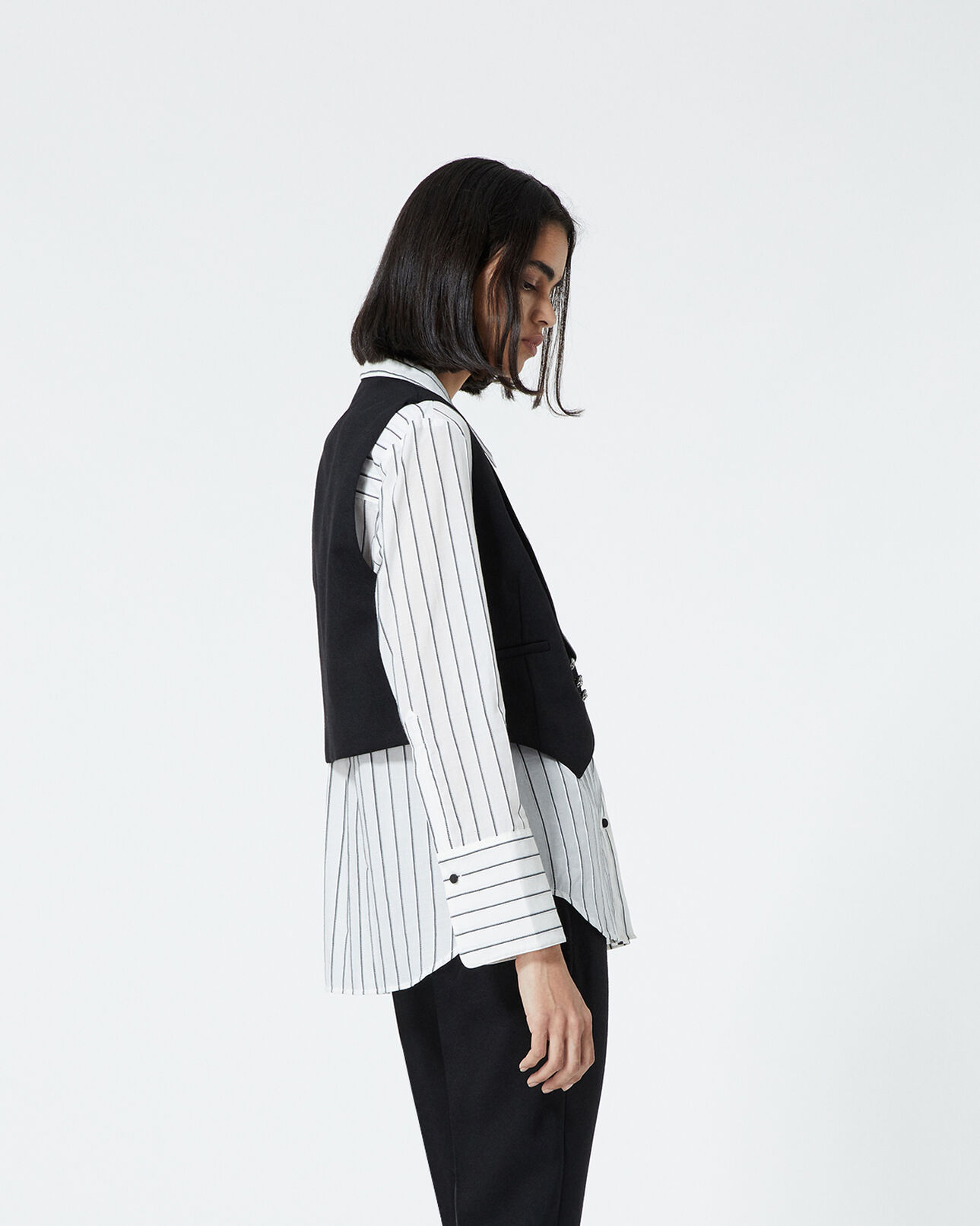 The Kooples DAMEN BLACK schwarze anzugweste aus leder mit lederdetail