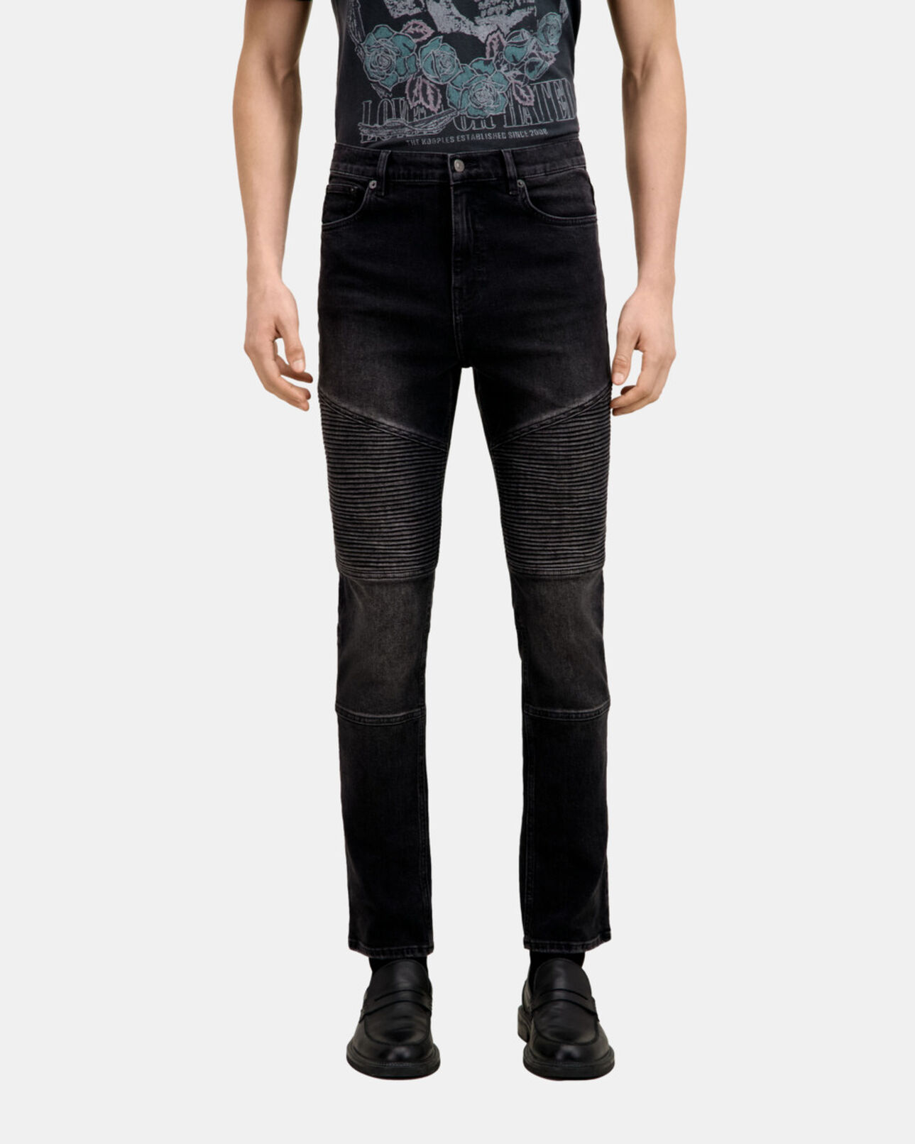 The Kooples HERREN BLACK WASHED schwarze bikerjeans in slim-fit