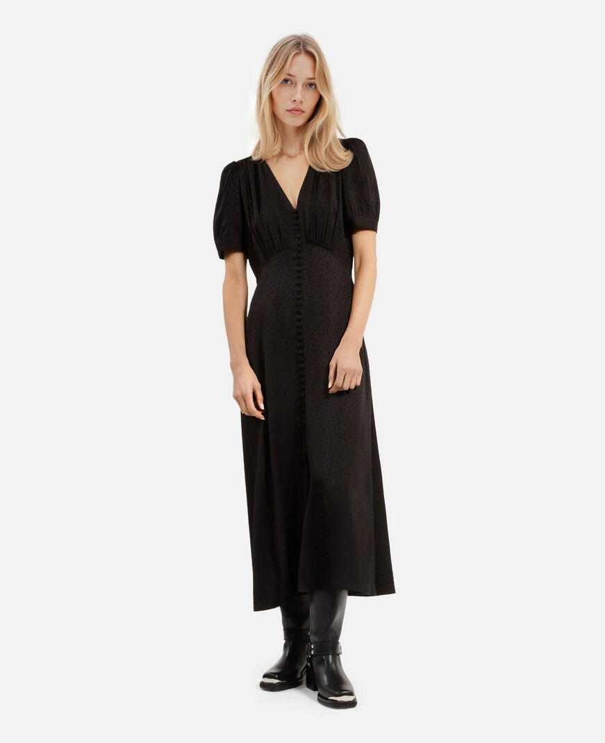 The Kooples FEMME BLACK robe longue à pois en jacquard noire