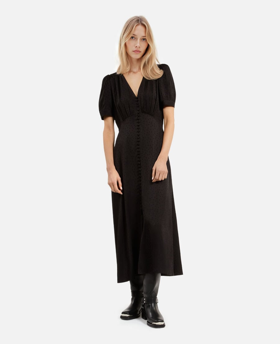The Kooples FEMME BLACK robe longue à pois en jacquard noire