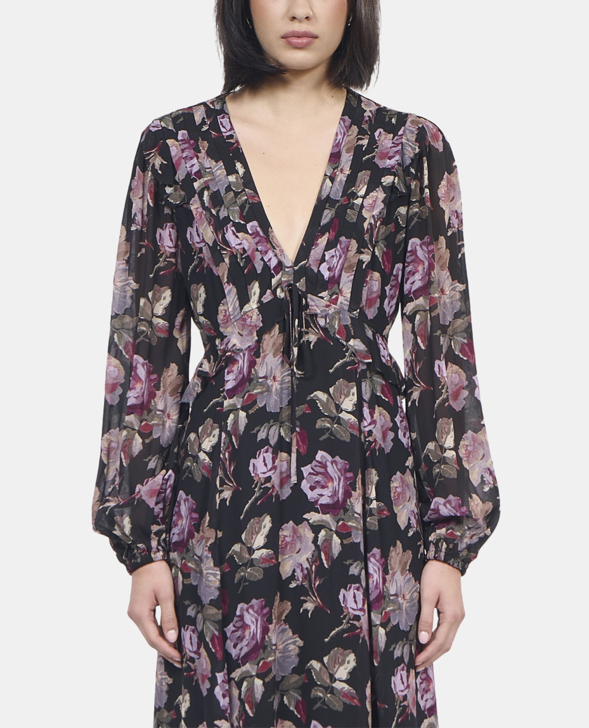Robe longue imprimé fleuri, BLACK / PURPLE, hi-res image number null