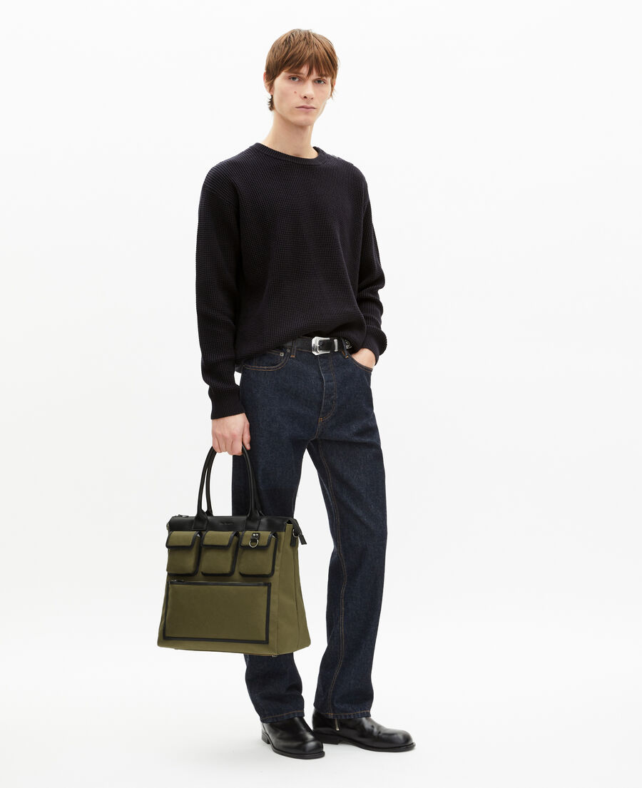 The Kooples H KAKI khaki canvas and leather tote bag
