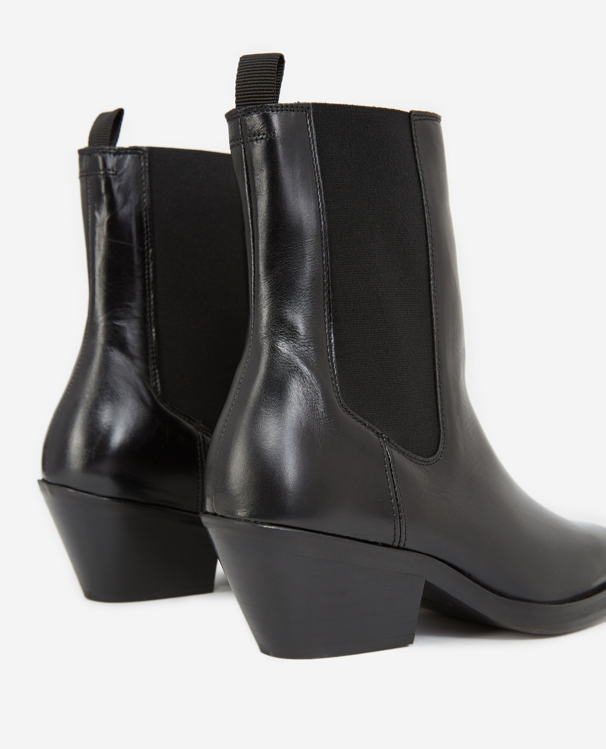 Black leather ankle boots with flat sole, BLACK, hi-res image number null