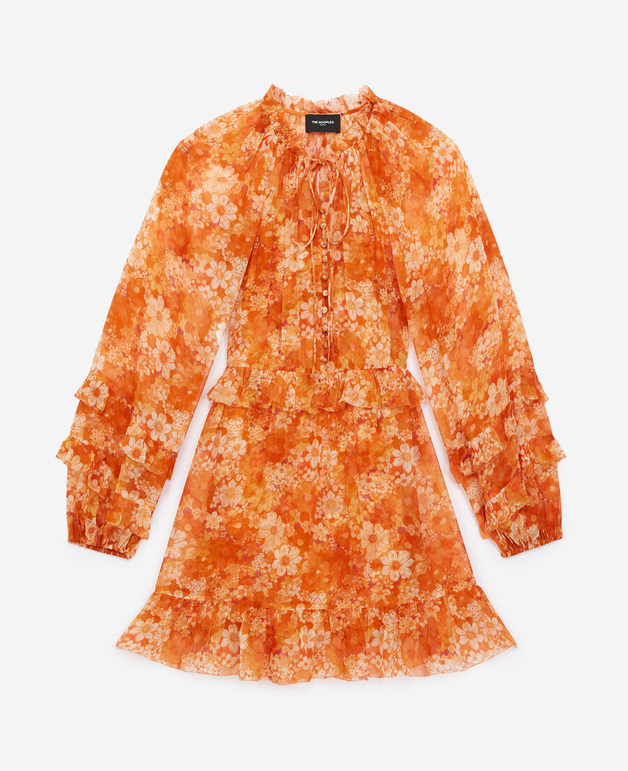 ROBE COURTE ORANGE À IMPRIMÉ FLEURI