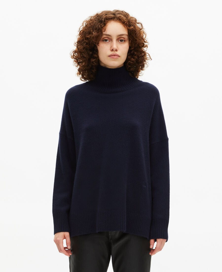 The Kooples WOMEN NAVY navy cashmere stand-up collar sweater