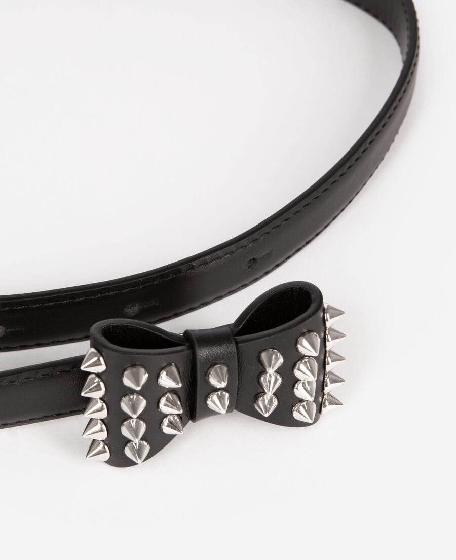 The Kooples FEMME BLACK ceinture fine avec noeud en cuir noire