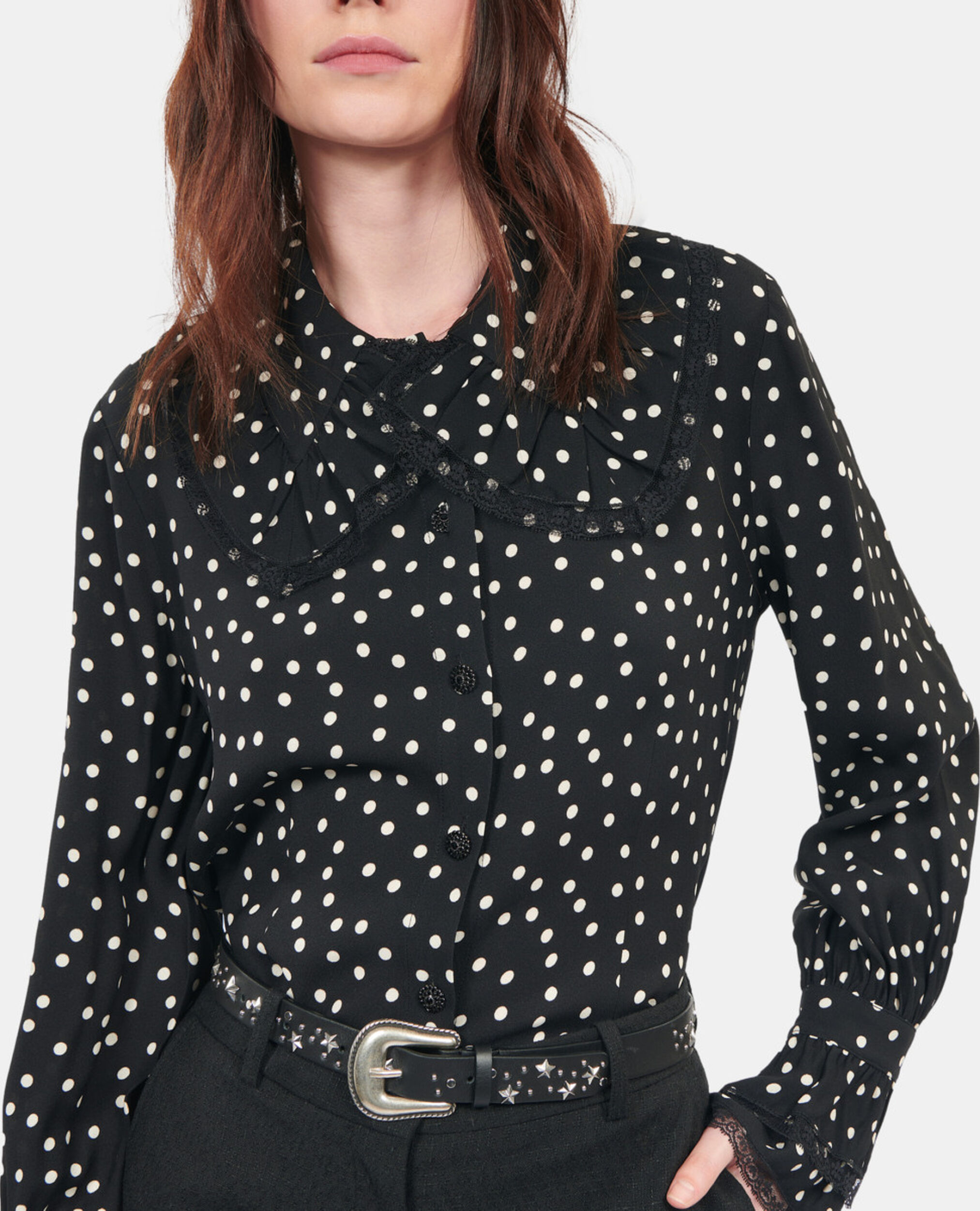 Black polka dot shirt, BLACK WHITE, hi-res image number null