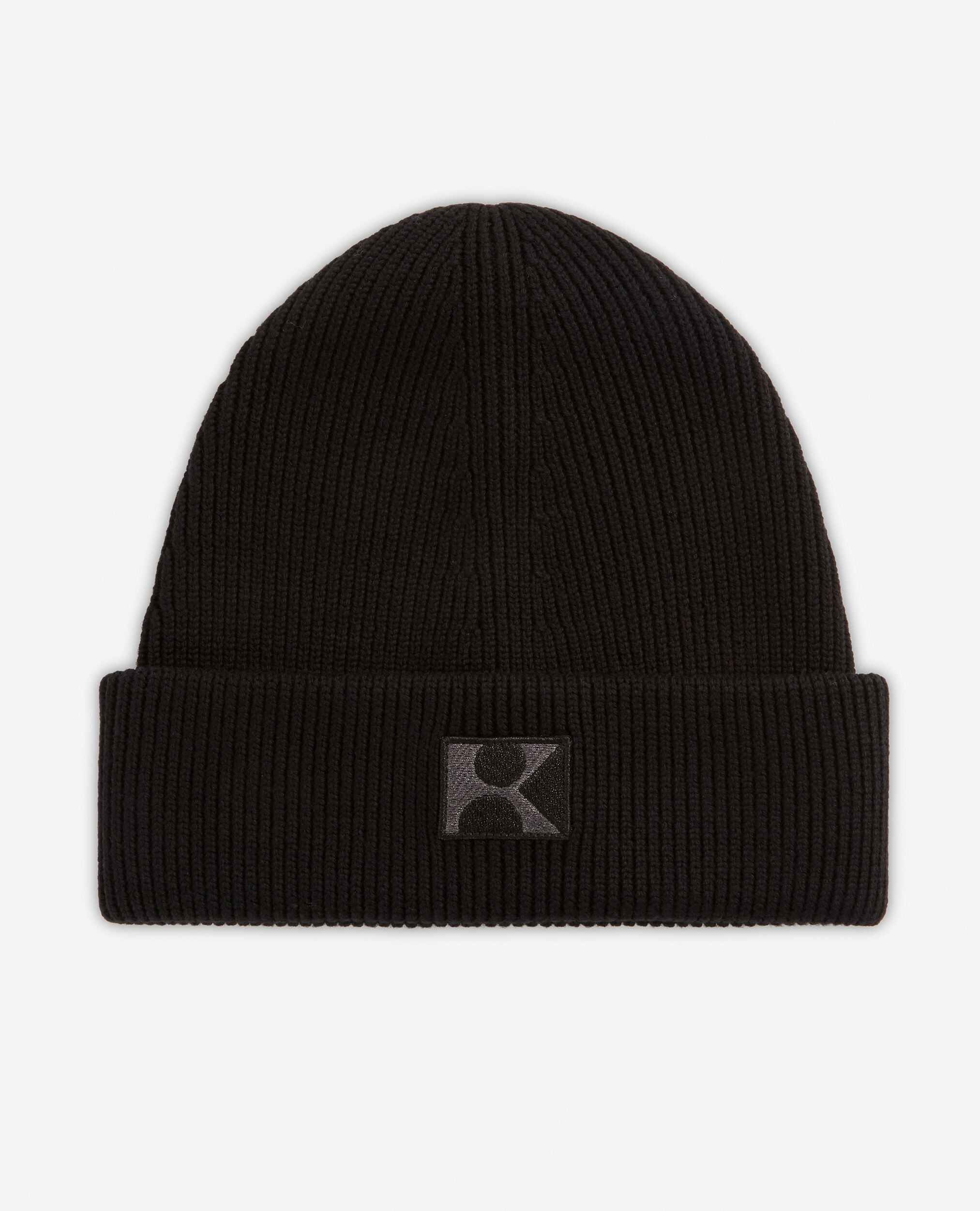 Bonnet laine noire à patch brodé K, BLACK, hi-res image number null