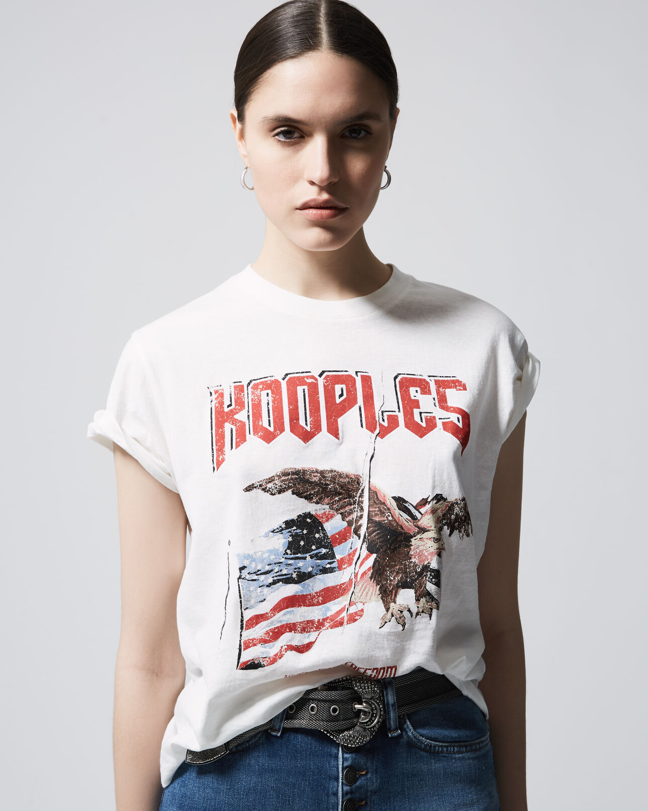 The Kooples FEMME WHITE t-shirt coton rock blanc imprimé aigle