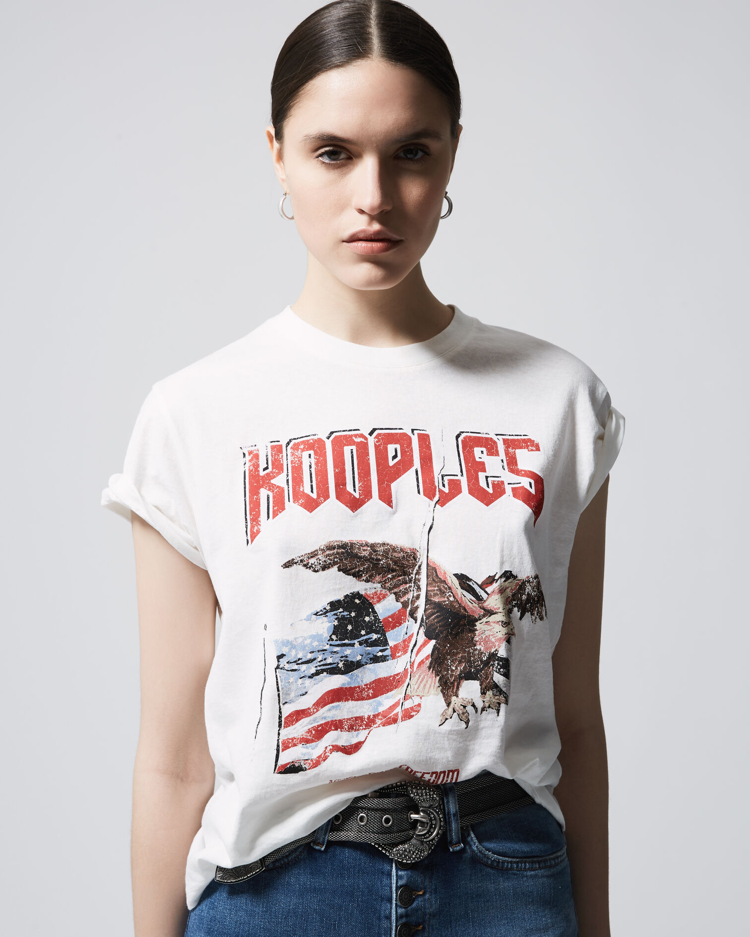 T-shirt coton rock blanc imprimé aigle, WHITE, hi-res image number null