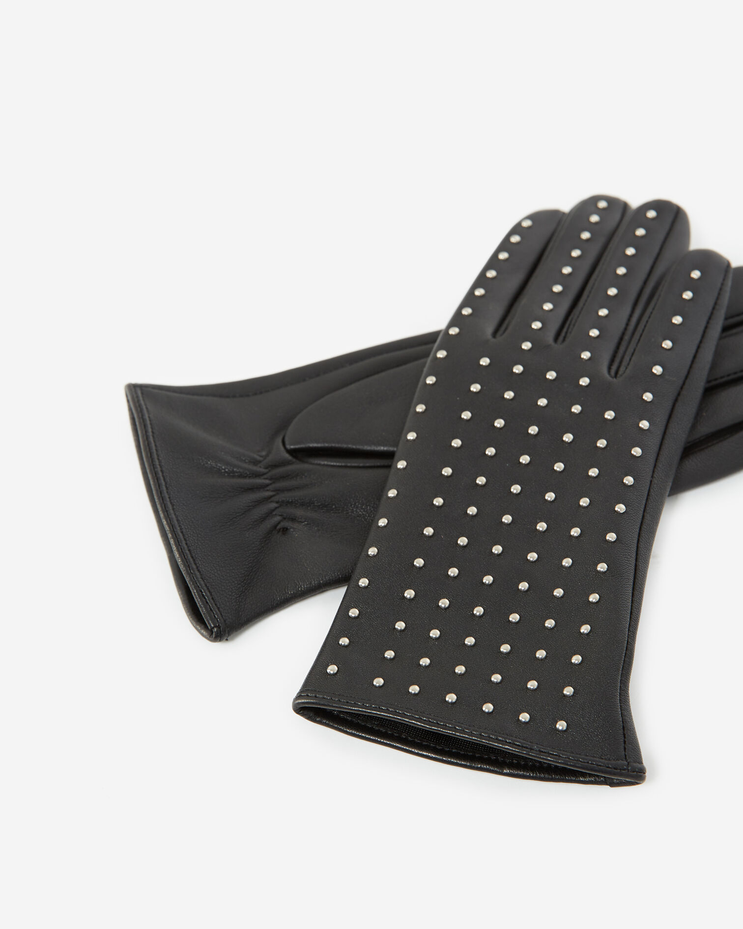 Gants noirs cuir à détail clouté, BLACK, hi-res image number null
