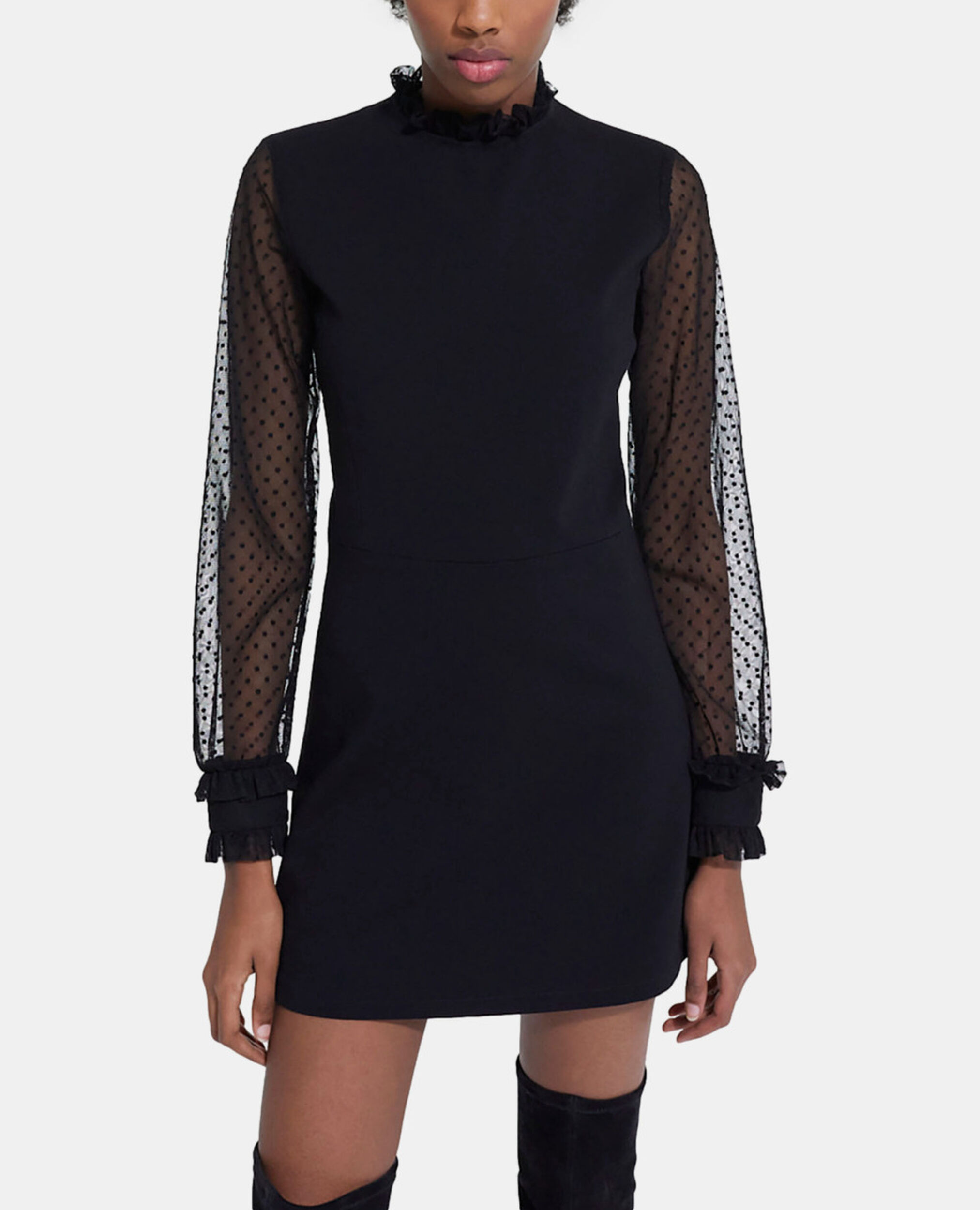 Short black dress with high neck, BLACK, hi-res image number null