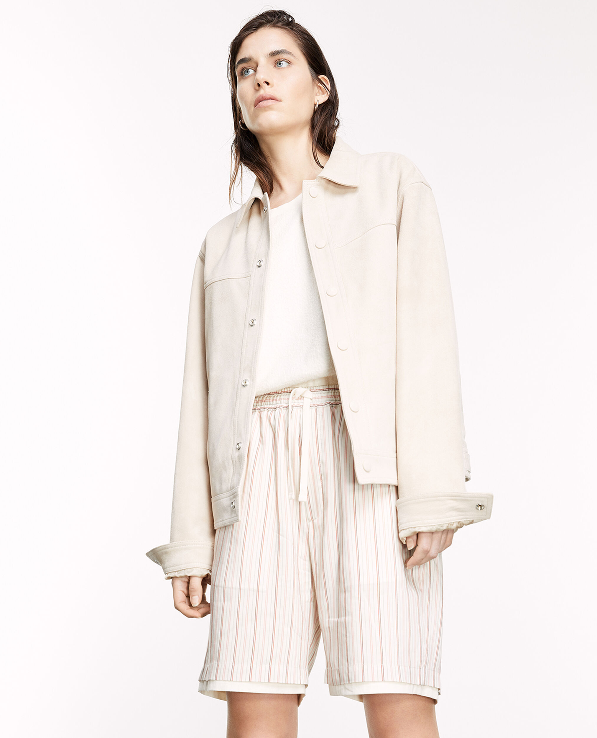 Suede-like beige leather shirt w/buttons, LIGHT BEIGE, hi-res image number null