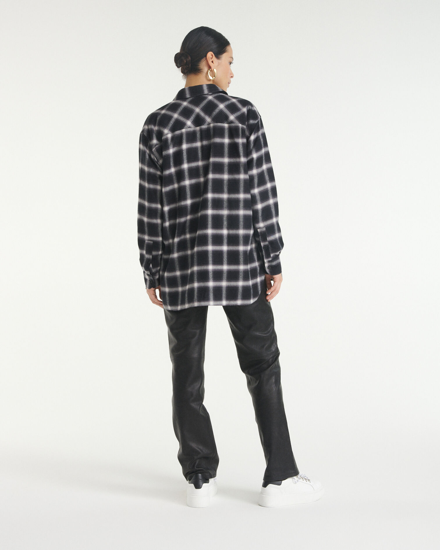 Roomy black and white check shirt, BLACK-ECRU, hi-res image number null