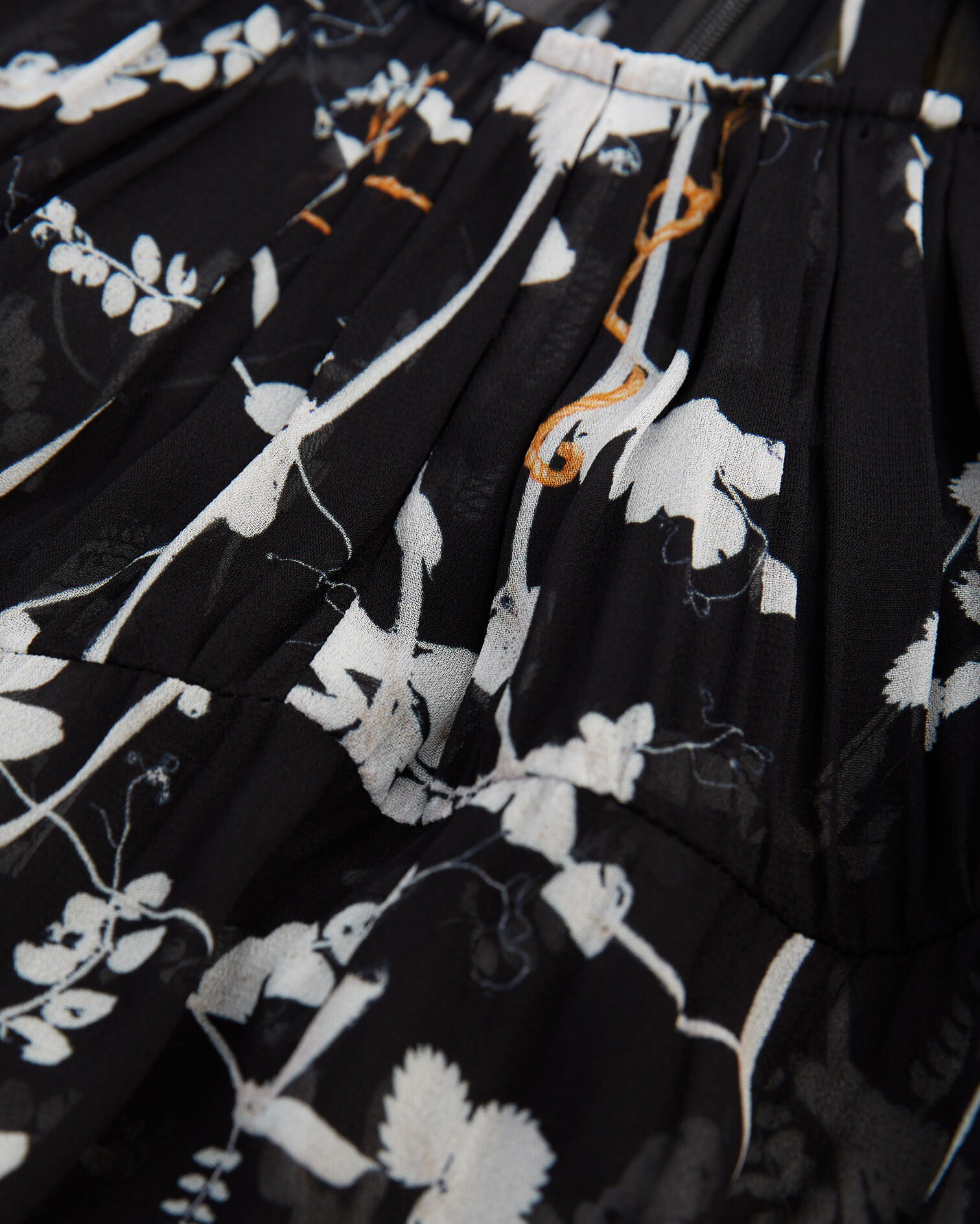 Flowing black top with gathers - floral print, BLACK, hi-res image number null