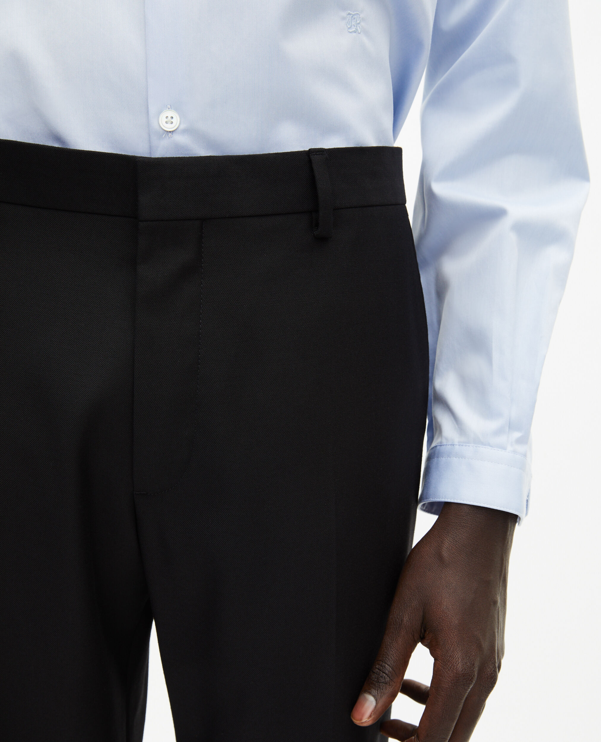 Pantalon de costume en laine ajusté noir, BLACK, hi-res image number null