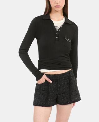 The Kooples F BLACK black long-sleeved polo t-shirt