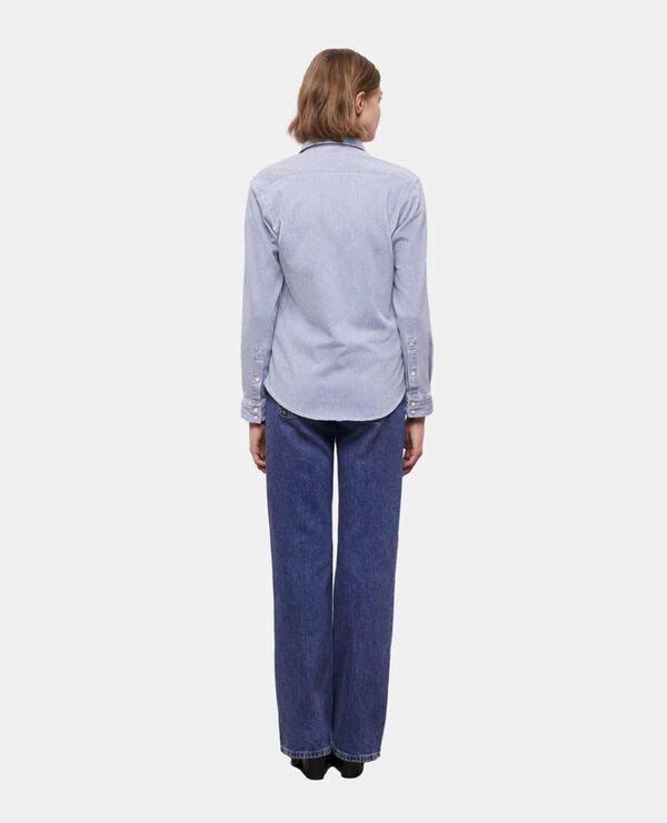 The Kooples WOMEN BLUE DENIM blue and white striped shirt