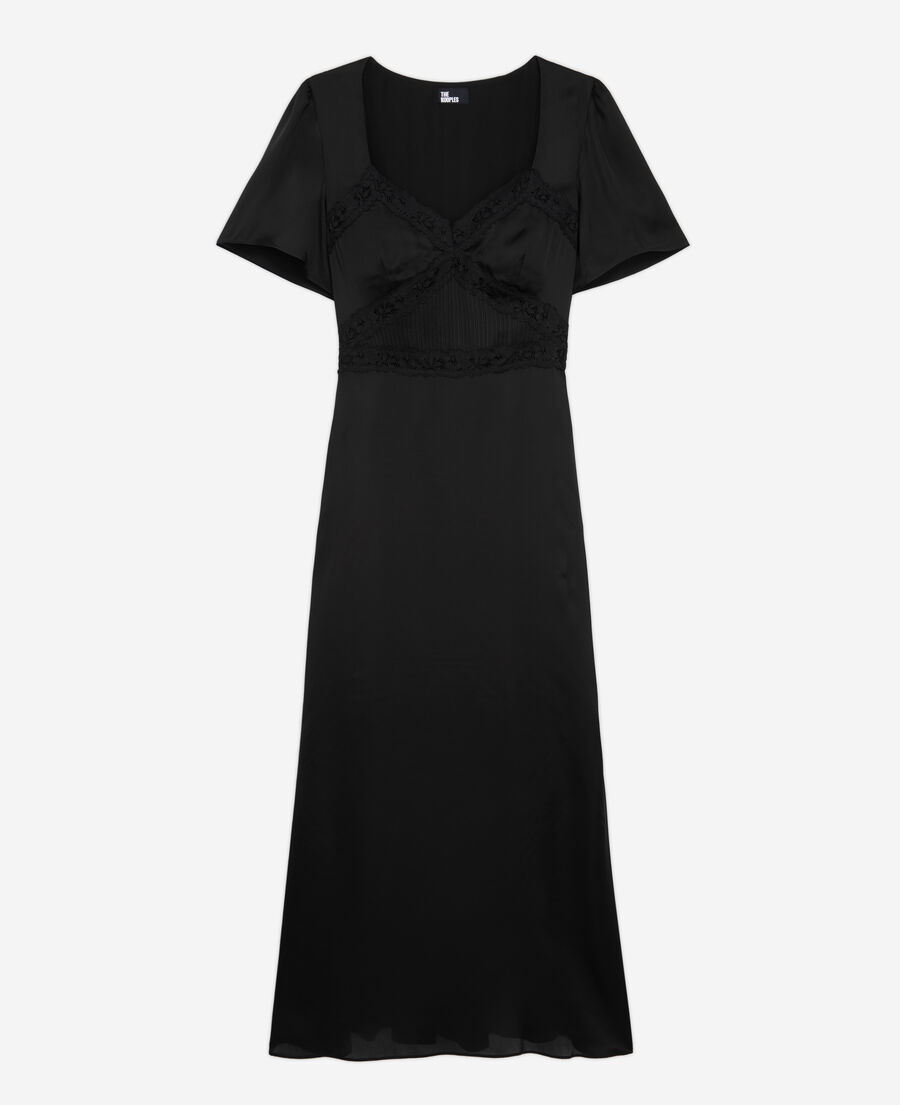 robe longue noire avec détails en dentelle