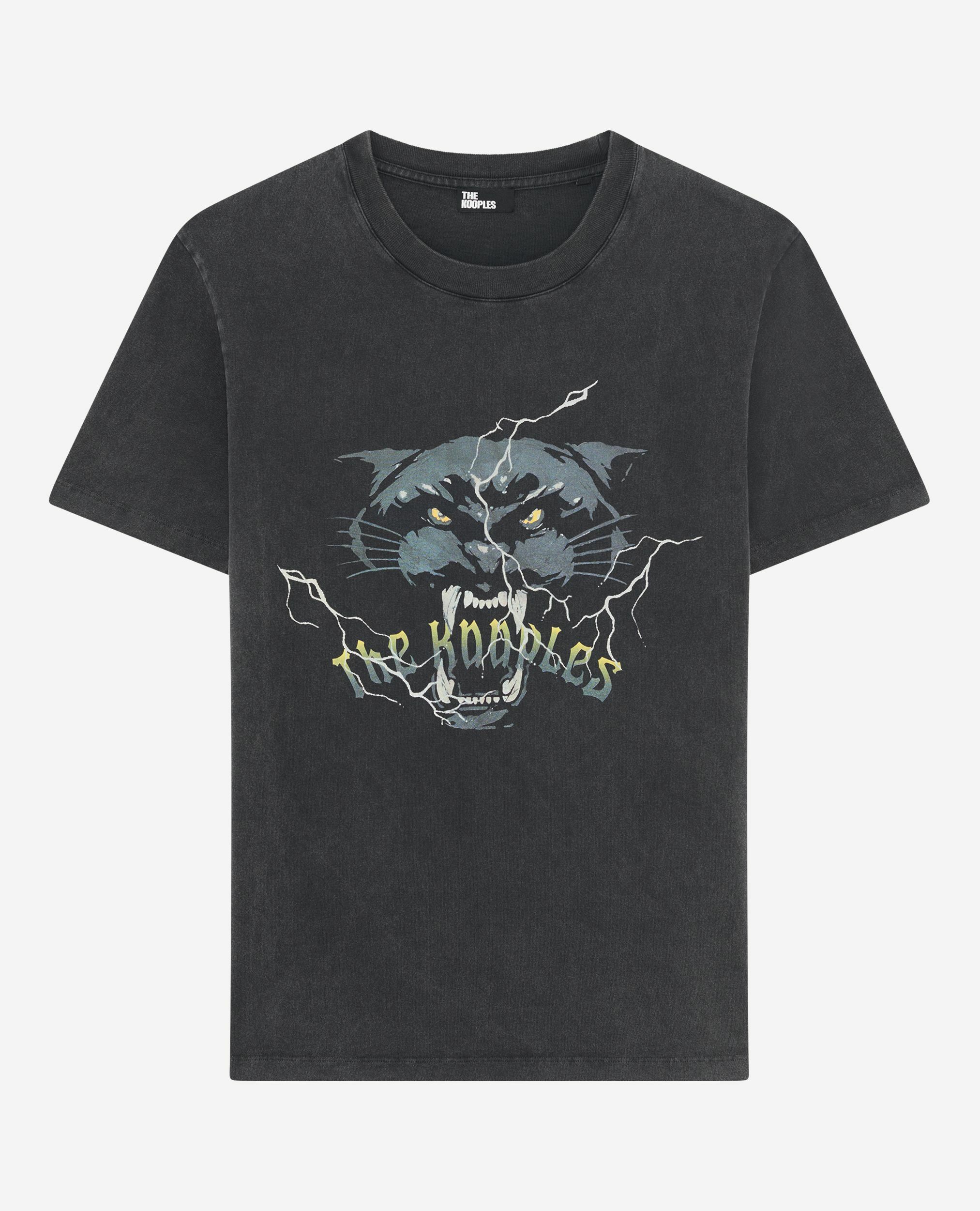 T-shirt with black panther screen print, BLACK WASHED, hi-res image number null