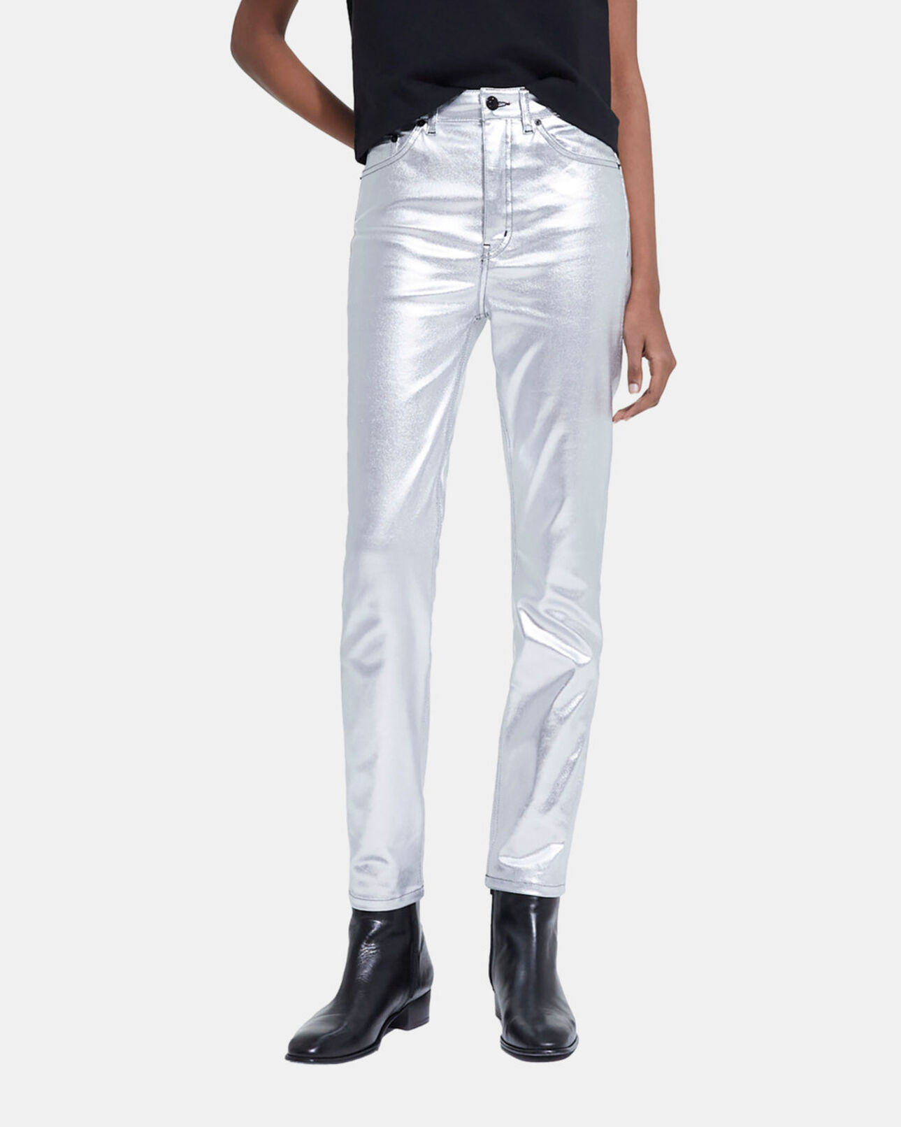 The Kooples FEMME SILVER jean slim argenté