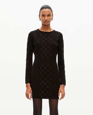 The Kooples DAMEN BLACK kurzes strickkleid mit strass und perlen schwarz