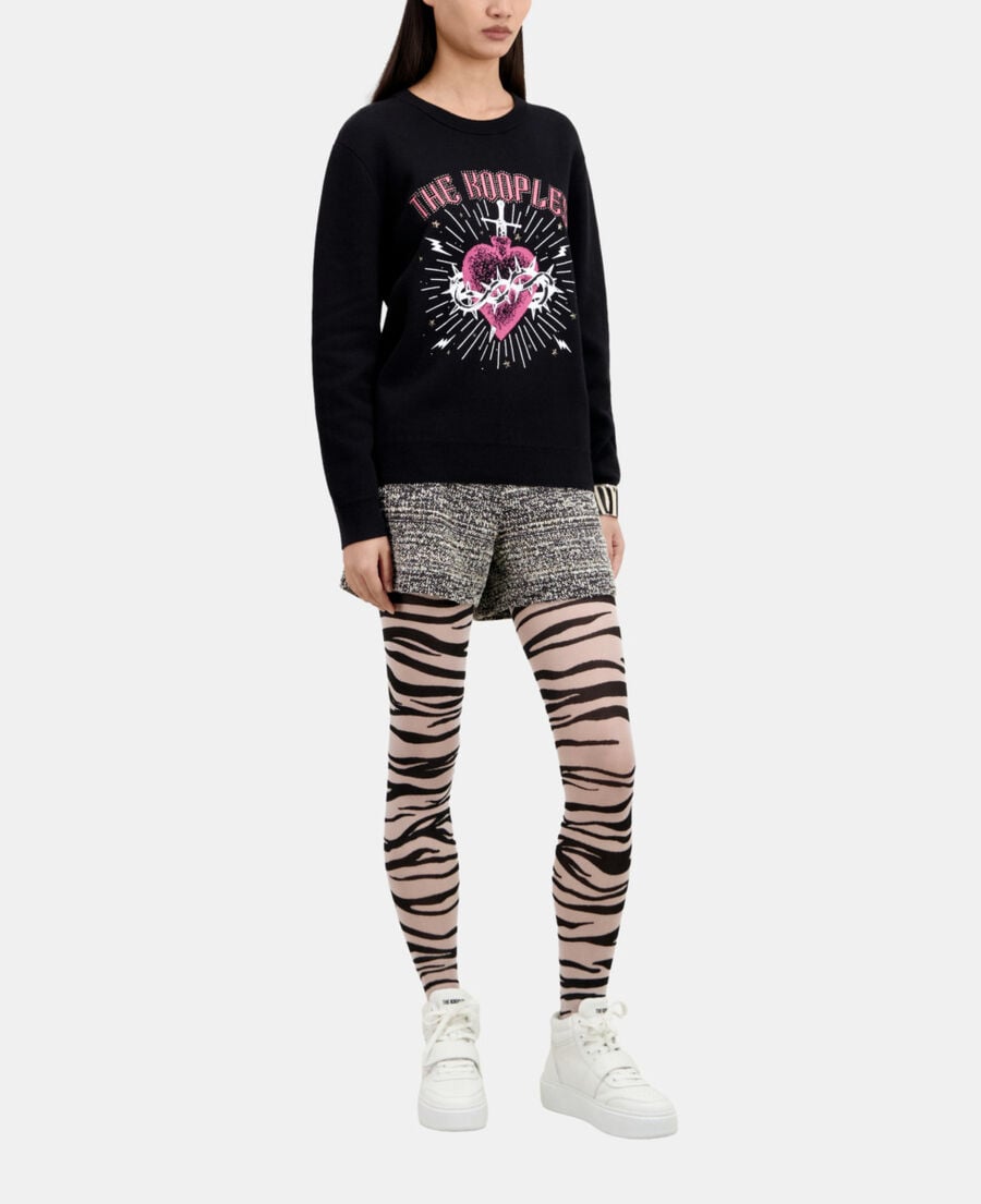 The Kooples WOMEN BLACK WHITE dagger through heart black jumper with stars