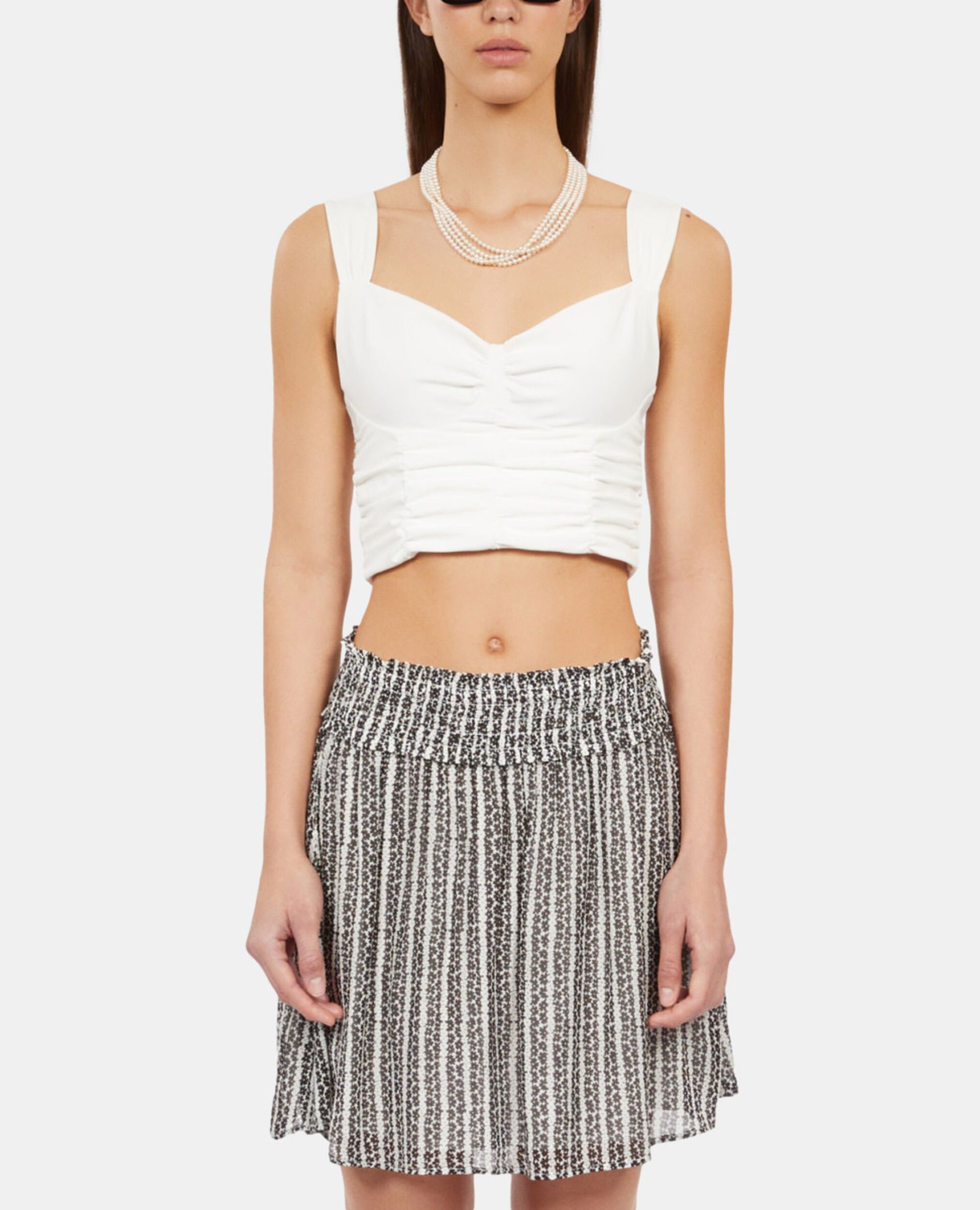 Jupe courte avec rayures et smocks, BLACK WHITE, hi-res image number null