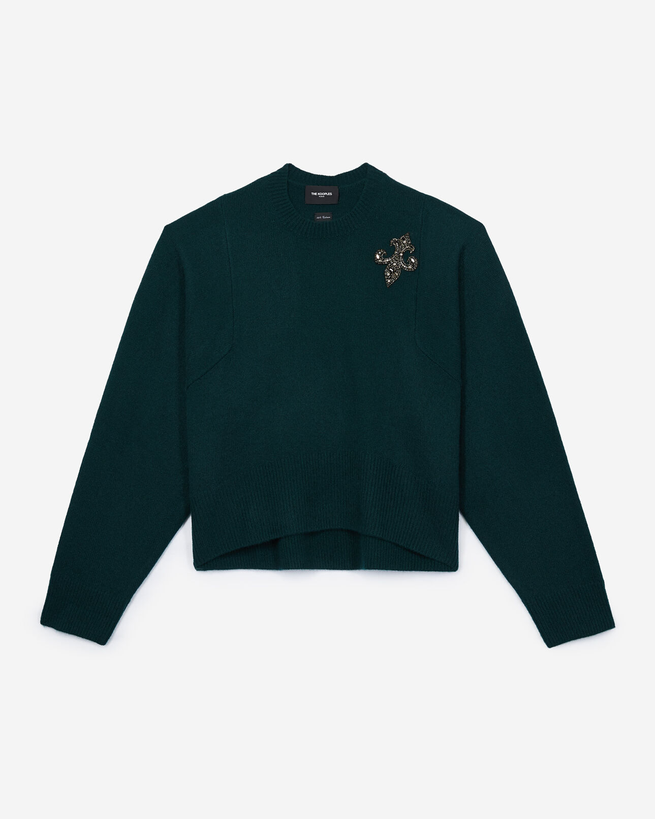 The Kooples FEMME GREEN WOODY pull cachemire vert patch fleur de lys