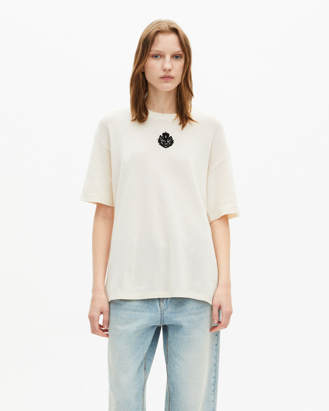 The Kooples WOMEN ECRU t-shirt with ecru honeycomb crest