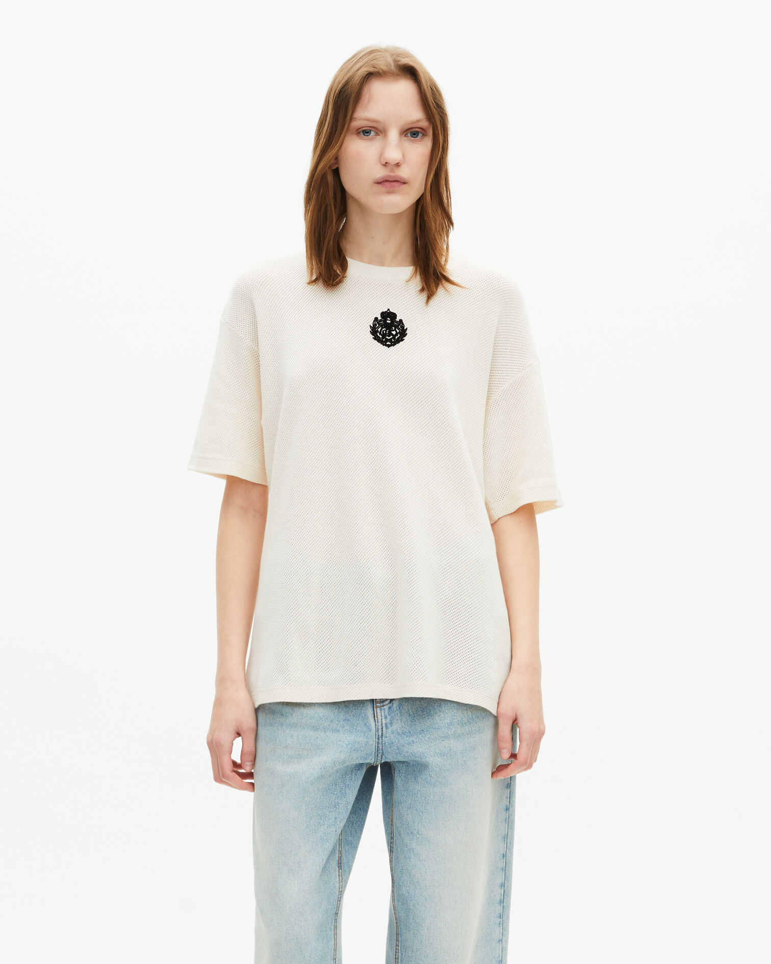 T-shirt with ecru honeycomb crest, ECRU, hi-res image number null