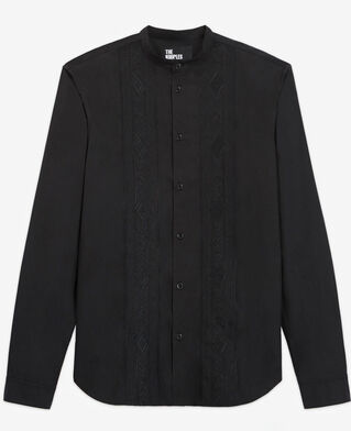 The Kooples HOMME BLACK chemise col mao noire