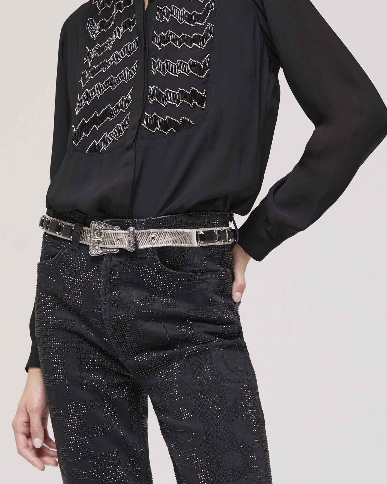 The Kooples FEMME BLACK WASHED jean slim logo et strass noir