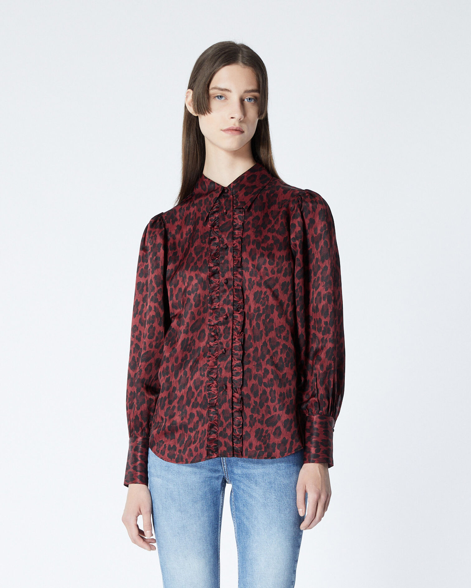 Burgundy shirt with leopard motif, PURPLE, hi-res image number null