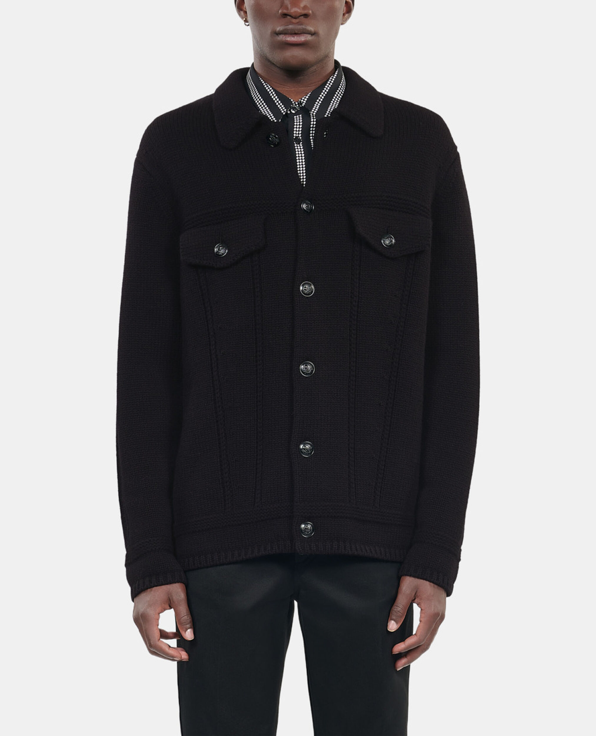 Black wool cardigan , BLACK, hi-res image number null