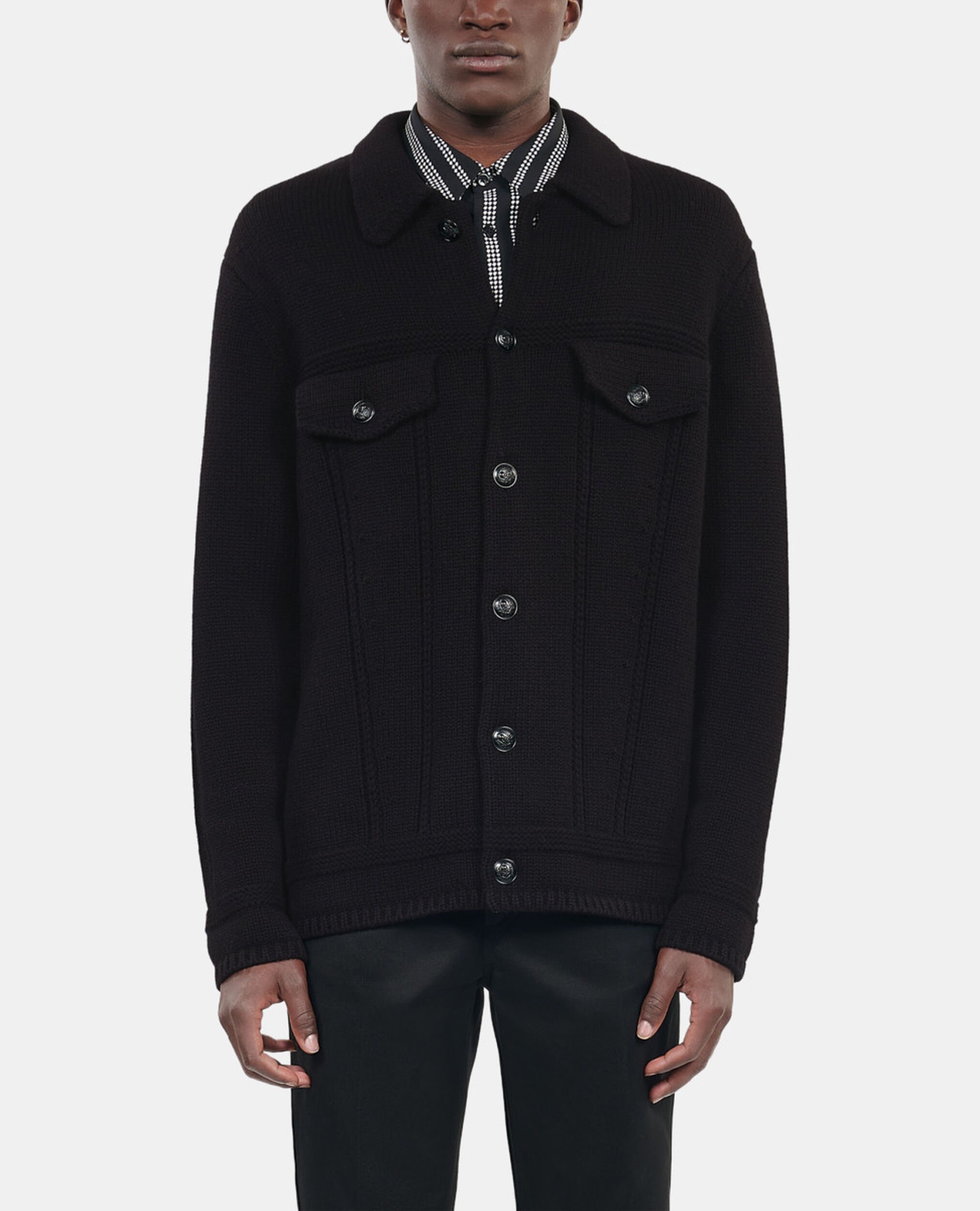 Black wool cardigan , BLACK, hi-res image number null
