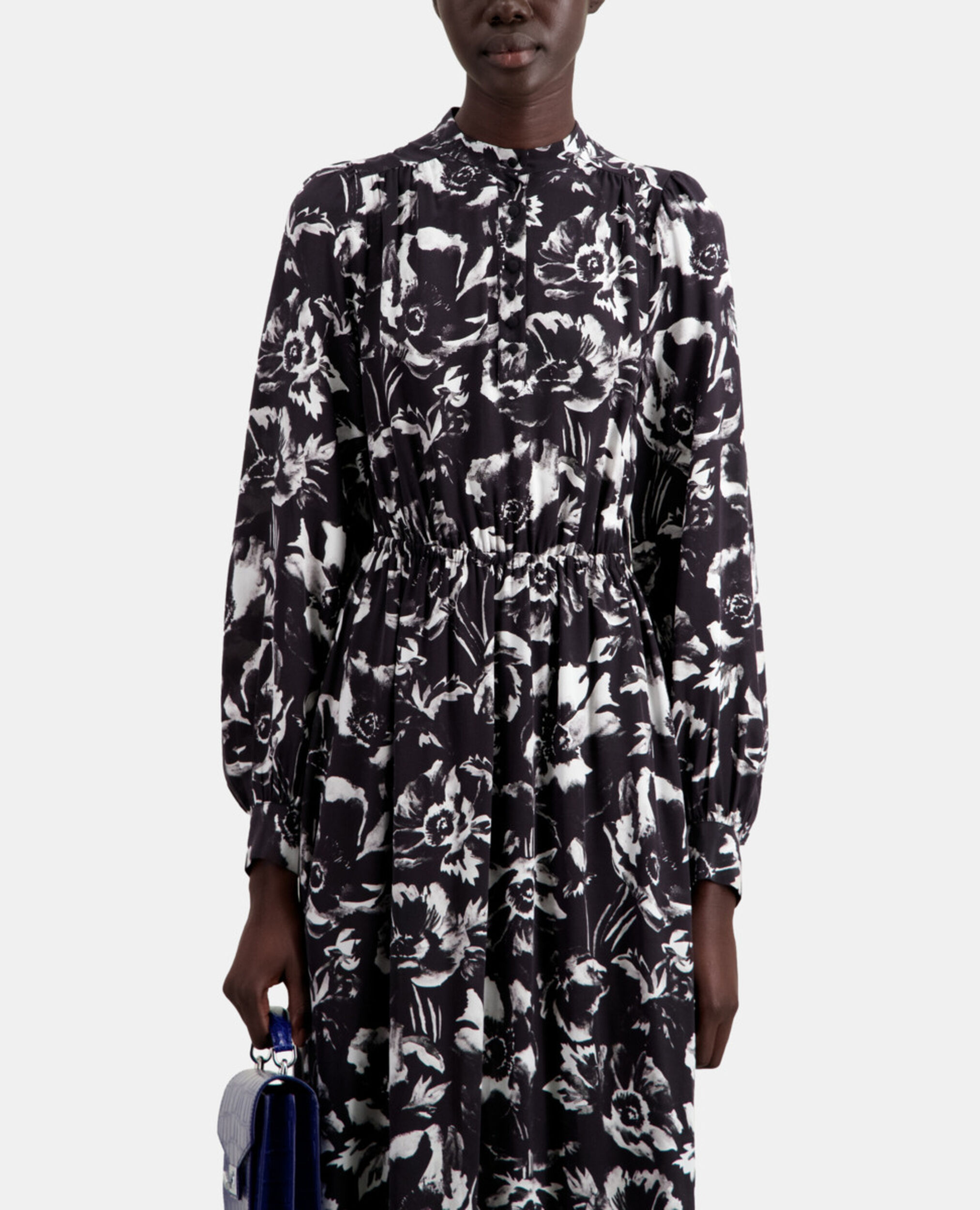 Long printed dress, BLACK WHITE, hi-res image number null