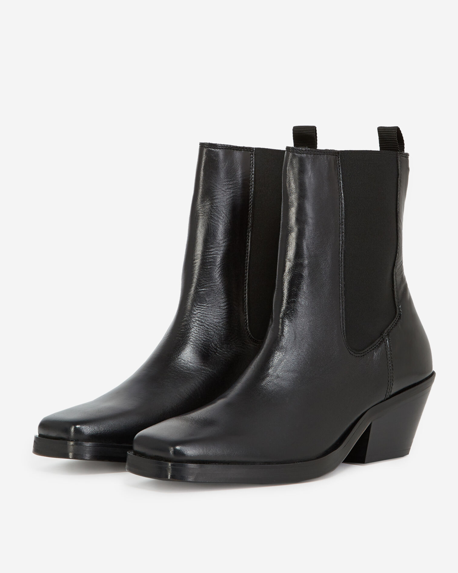 Black leather ankle boots with flat sole, BLACK, hi-res image number null