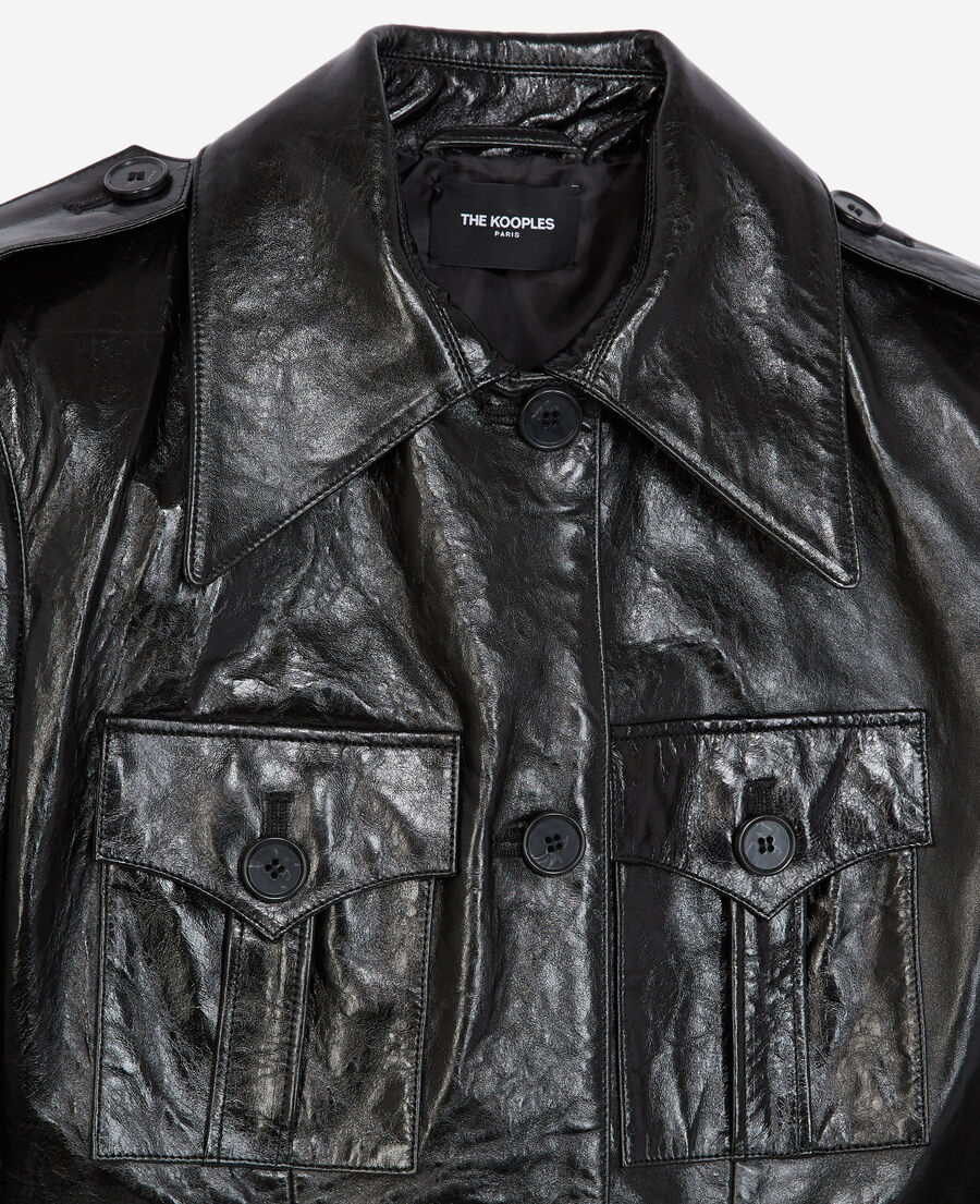 safari jacket-style black leather jacket
