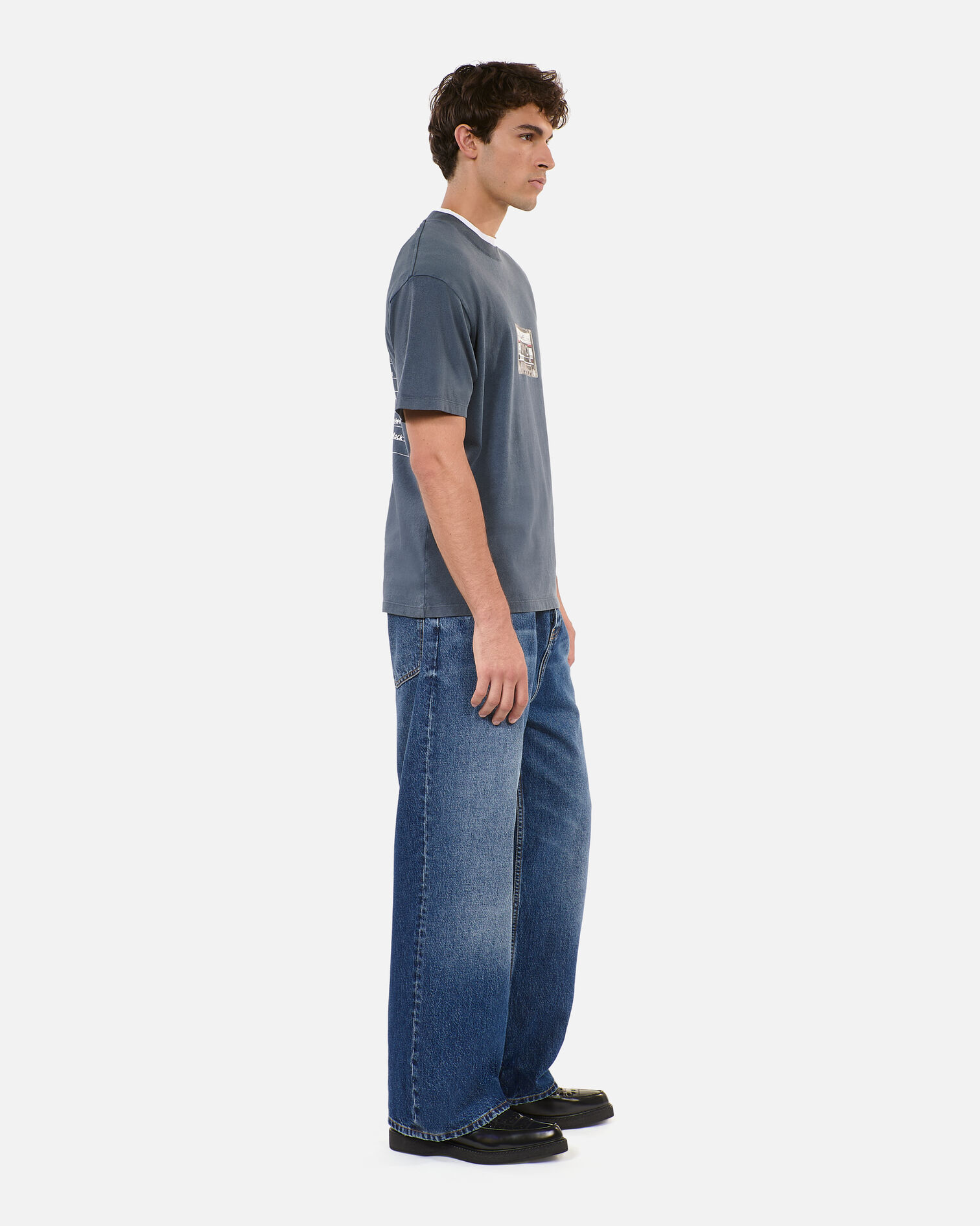 Karbonblaues T-Shirt mit Siebdruck, CARBONE, hi-res image number null